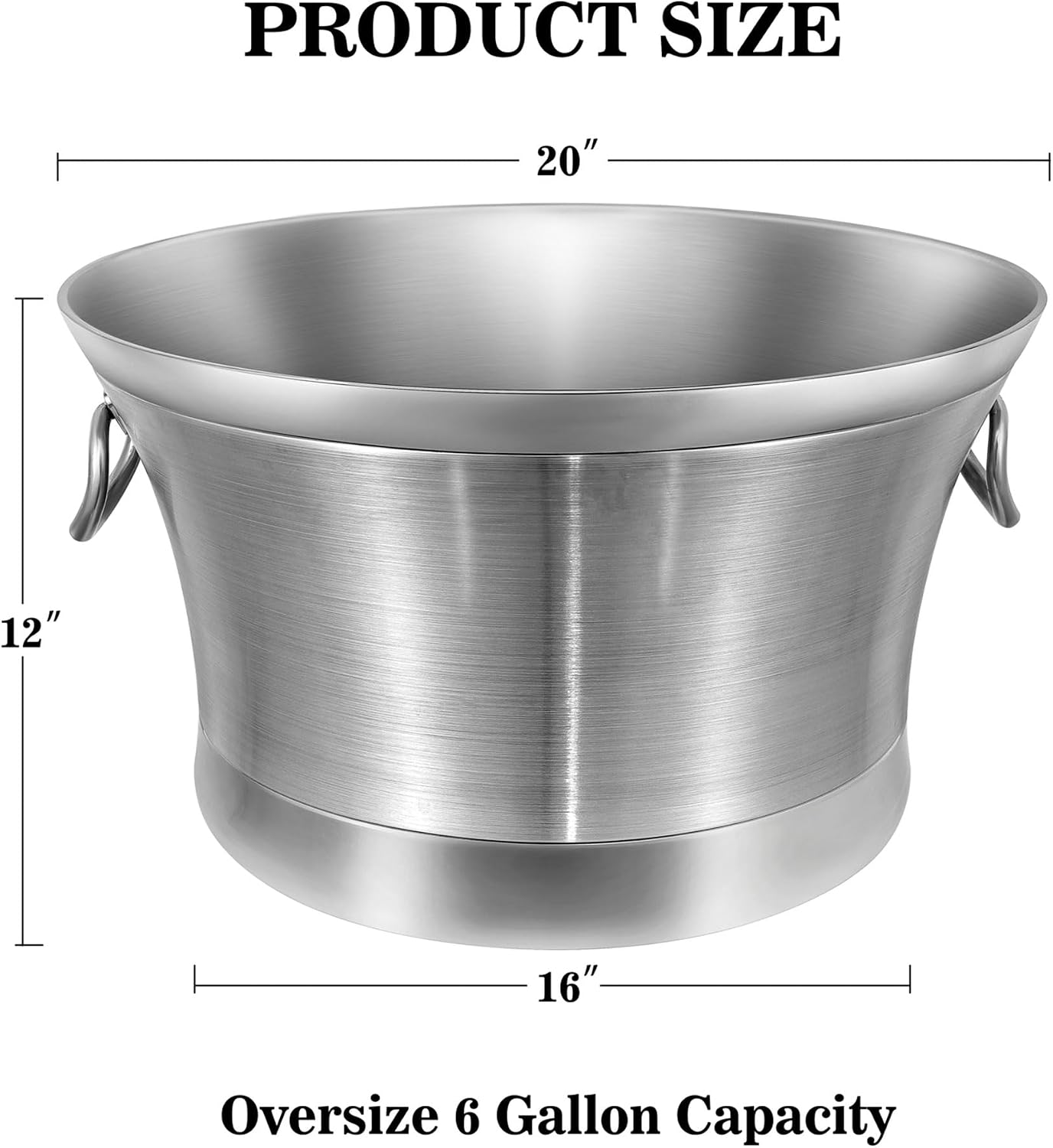 BARsics Large 6-Gallon Double Wall Stainless Steel Insulated Beverage Tub for Parties