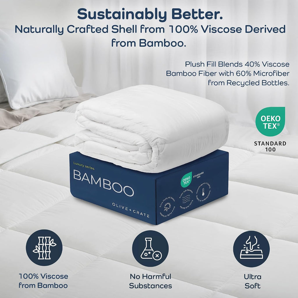 Olive + Crate Cooling Pillow Cases Bundle with Queen Size Comforter, Moisture Wicking, Temperature Regulating, Cooling Duvet Insert, Smooth Sateen Weave (30' x 20')