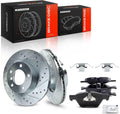A-Premium 11.81 inch (299.8mm) Front Drilled and Slotted Disc Brake Rotors + Ceramic Pads Kit Compatible with Select BMW Models - 325i/325xi 2006, 328i 2007-2008, 328xi 2007, 128i 2008-2013, 6-PC Set