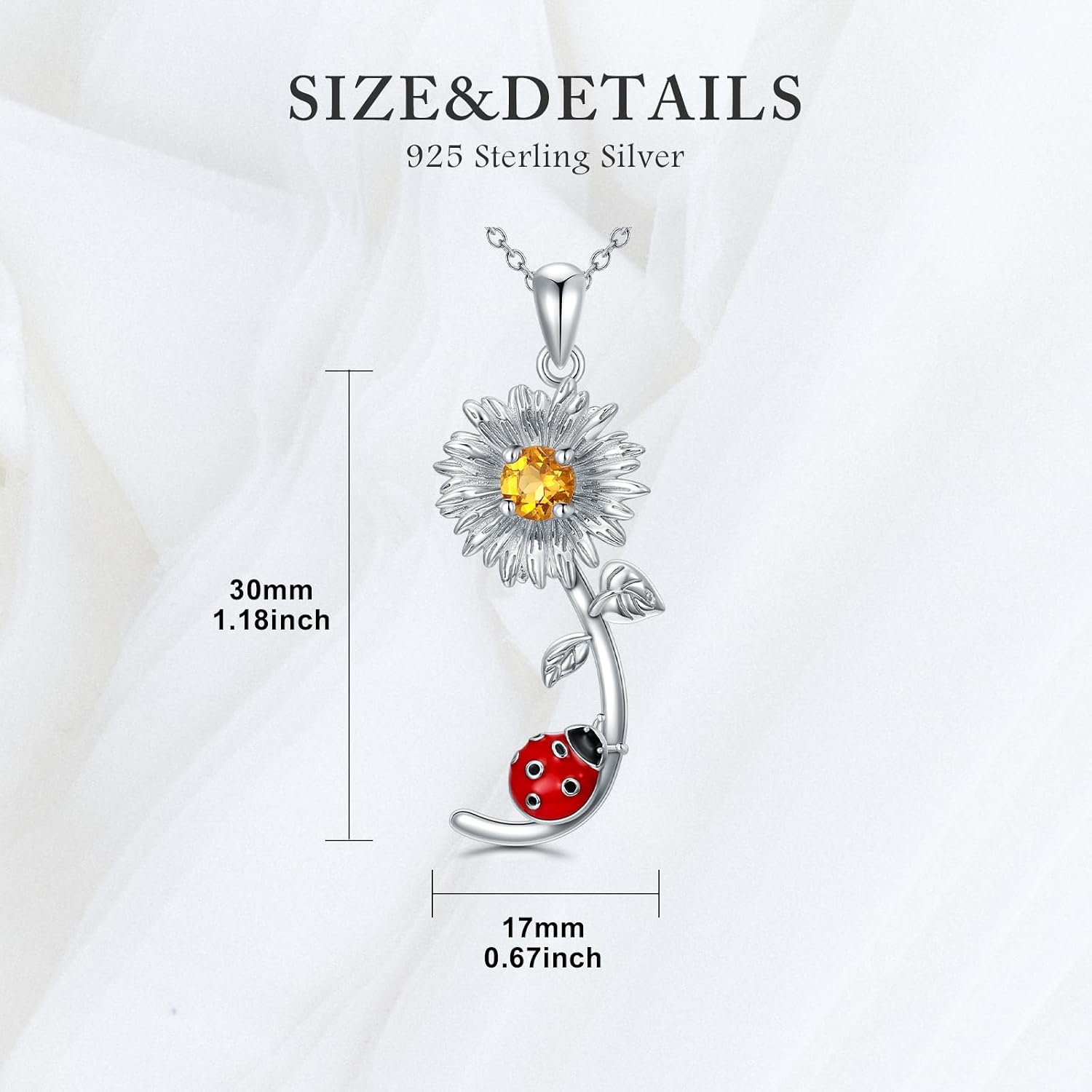 Daisy Ladybug Necklace 925 Sterling Silver Natural Citrine Daisy Flower Red Ladybug Pendant Jewelry Gifts for Women