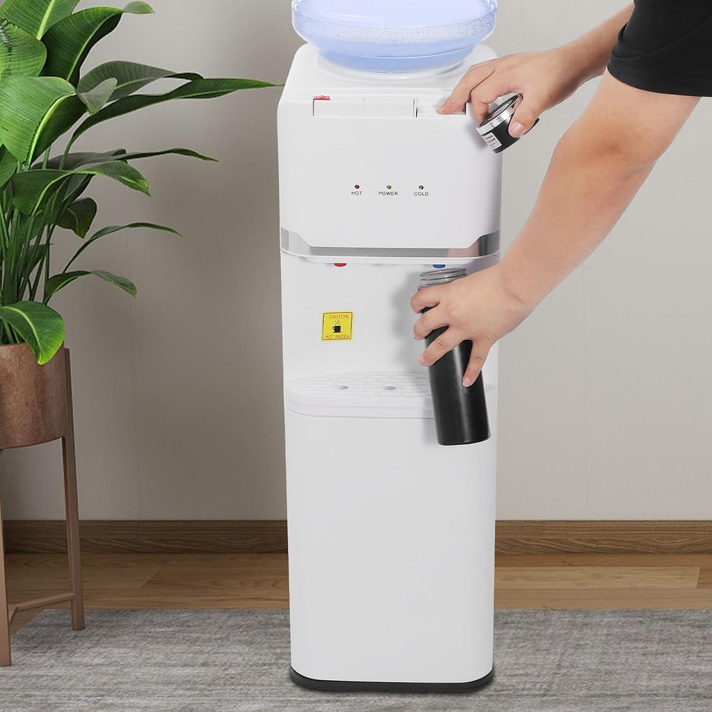 Top Loading Water Cooler Water Dispenser with 3-Temp Hot/Cold/Warm with Child Safety Lock Durable PP Body, Anti-Dry Burn & Energy-Saving Switches for Home Office, White