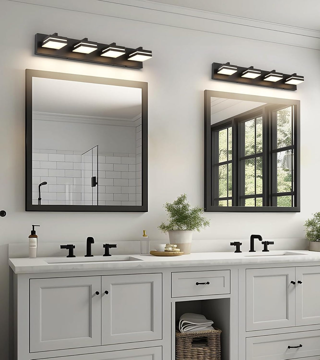 Joossnwell Bathroom Light Fixtures Over Mirror Black Vanity Lights (4-Light, 26.77-Inch) Dimmable 5CCT Modern Bathroom Vanity Lighting Led Bath Light Wall Scones