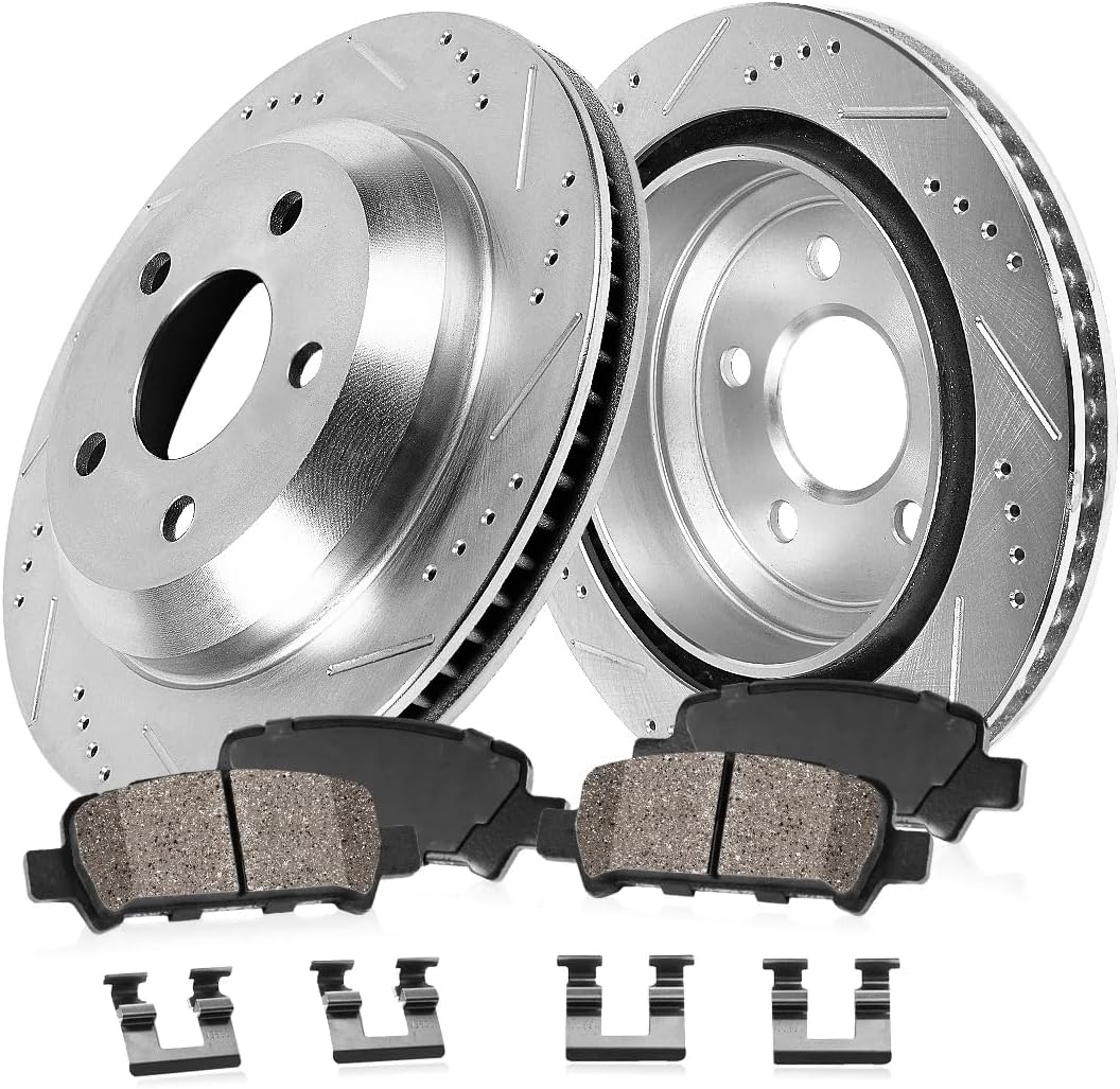 Callahan Brake Parts Rear Brake Kit For Acura SLX 1996-99 |Honda Passport 1994-02 |Isuzu Amigo 1993-94 |Amigo 1998-00 - Drilled & Slotted Disc Rotors with Ceramic Brake Pads, EBYK033923