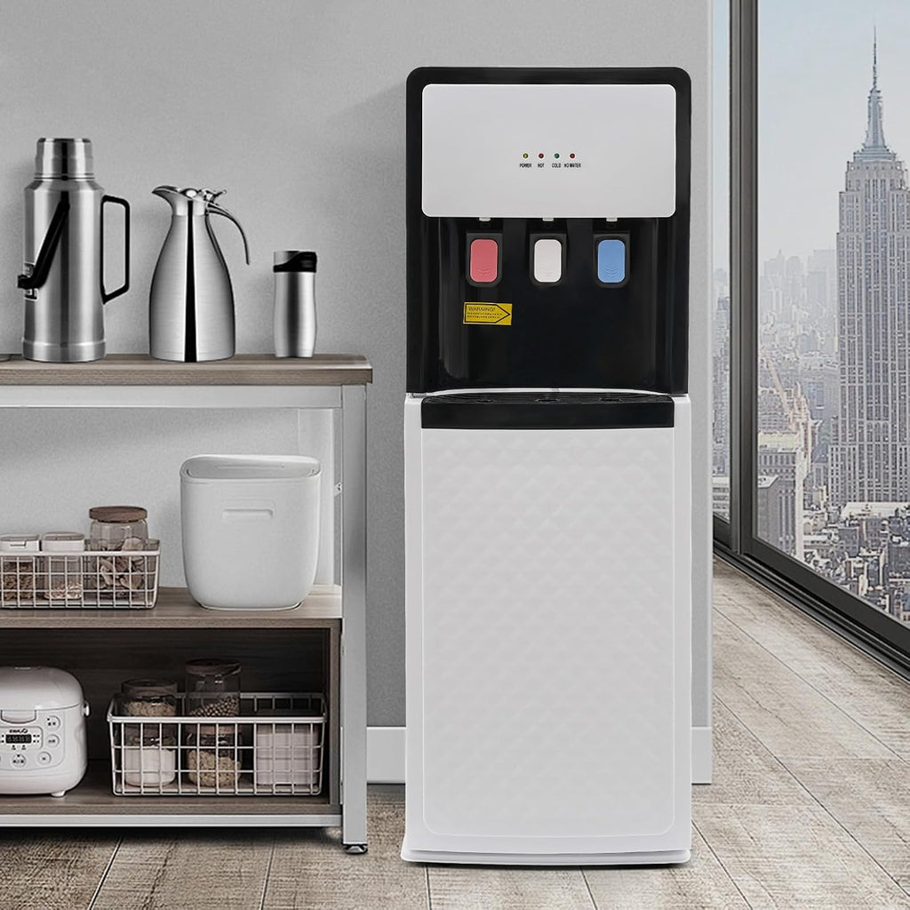 LYNICESHOP Bottom Loading Water Dispenser, Water Dispenser Bottom Loading Water Cooler for 5 Gal Bottles w/Indicator Lights, Hot & Cold Standing Water Dispenser for Home, Office (White)