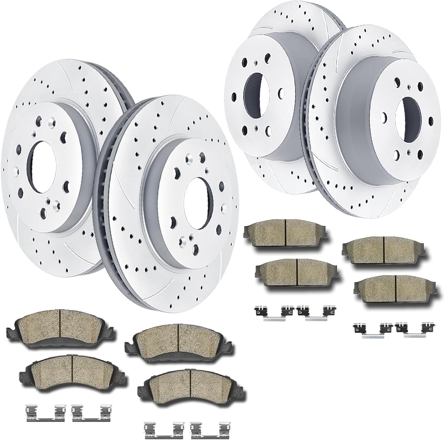 Acinoparts Front and Rear Brake Kit, Drilled and Slotted Brake Rotors Ceramic Brake Pads Suitable for Cadillac Escalade Chevy Silverado 1500 Tahoe GMC Yukon