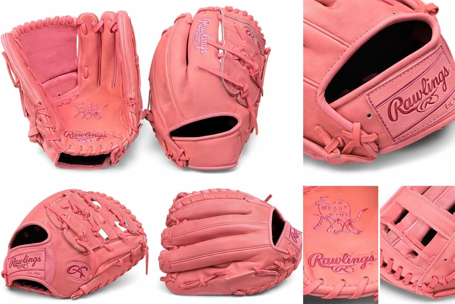 Rawlings Heart of the Hide Mother's Day Pink Baseball Glove – 11.75', 12.25', 1B Mitt, Catcher's Mitt – RHT & LHT – Premium HOH Pro Leather Limited Edition