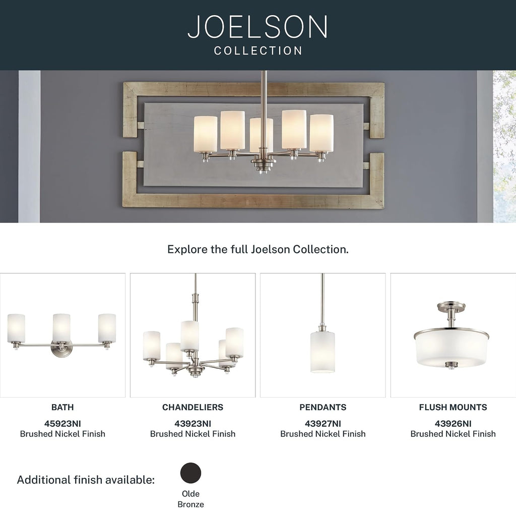 Kichler Joelson 18.5' 3 Light Mini Chandelier with Satin Etched Cased Opal and Clear Glass Accent Glass in Brushed Nickel