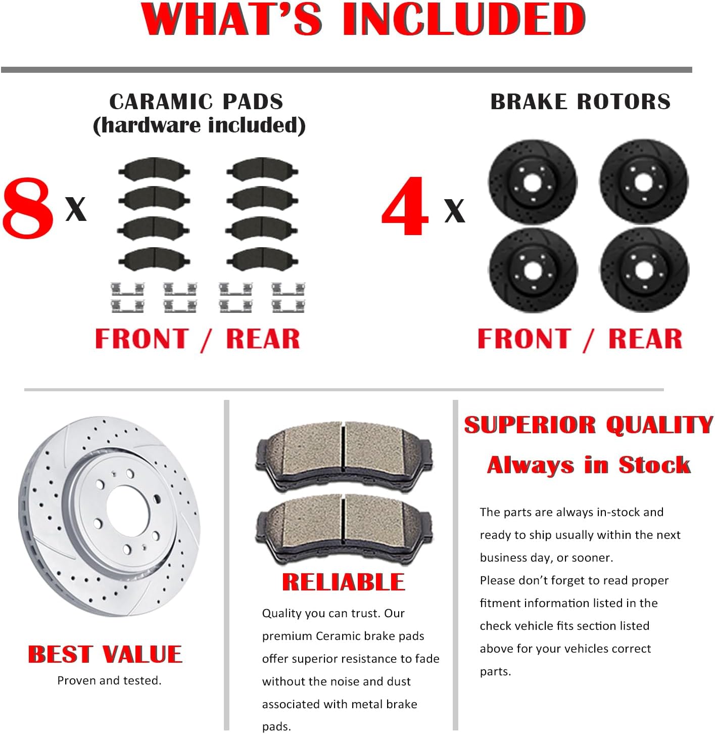 Acinoparts Front and Rear Brake Kit, Drilled and Slotted Brake Rotors Ceramic Brake Pads Suitable for Cadillac Escalade Chevy Silverado 1500 Tahoe GMC Yukon
