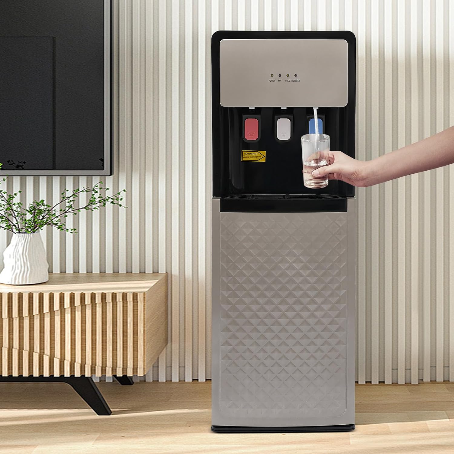 110V Bottom Loading Water Cooler Dispenser, Floor Standing Hot and Cold Water Dispenser with 3-Temperature Settings, Suitable for Home and Office (Silver Grey)