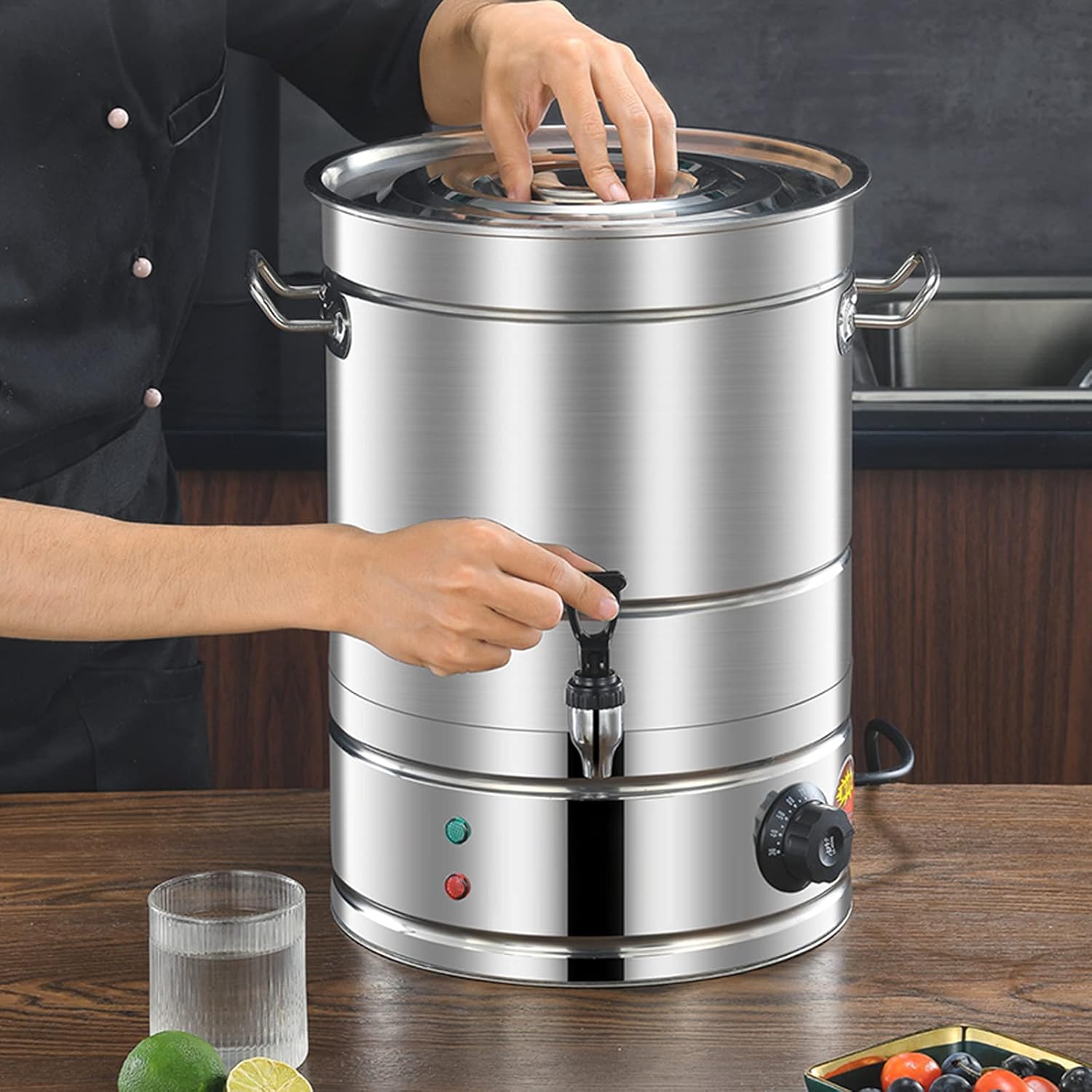 30L Stainless Steel Electric Hot Water Boiler Urn - Commercial Coffee Urn for Catering, Restaurants & Drink Shops, Heavy Duty with Spigot, Large Capacity Hot Water Dispenser
