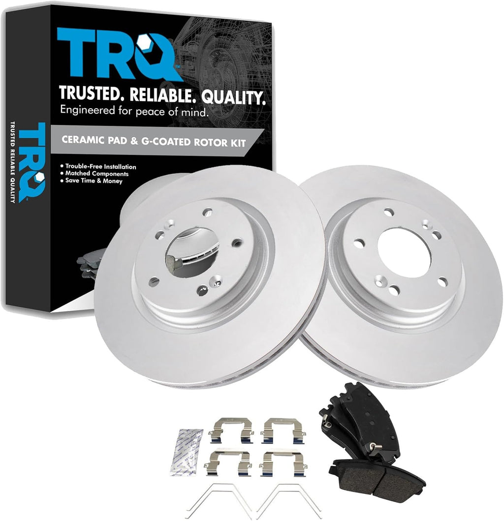 TRQ Front Brake Pad and Rotor Set Ceramic G Coated Vented Rotors Compatible with 2017-2020 Hyundai Elantra 2016-2021 Tucson 2017-2021 Kia Sportage
