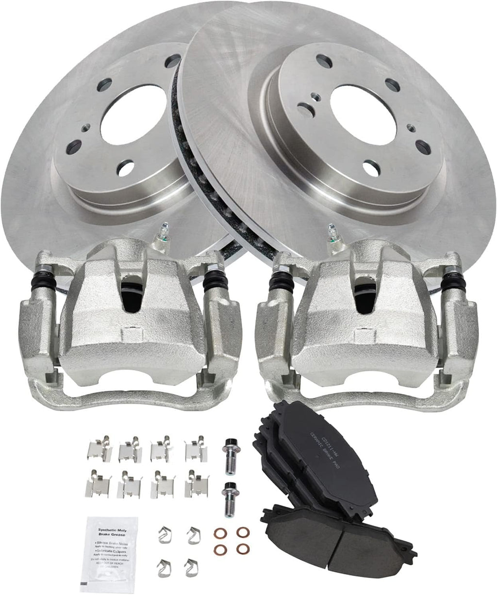 TRQ Front Brake Calipers Ceramic Pads & Rotors Compatible with Vibe tC Corolla Matrix RAV4