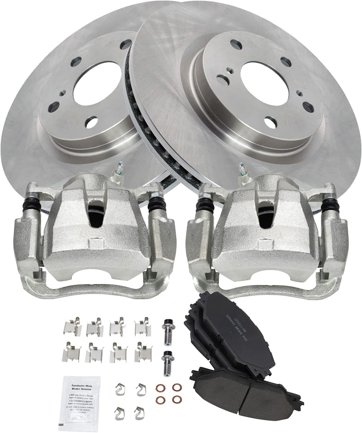 TRQ Front Brake Calipers Ceramic Pads & Rotors Compatible with Vibe tC Corolla Matrix RAV4