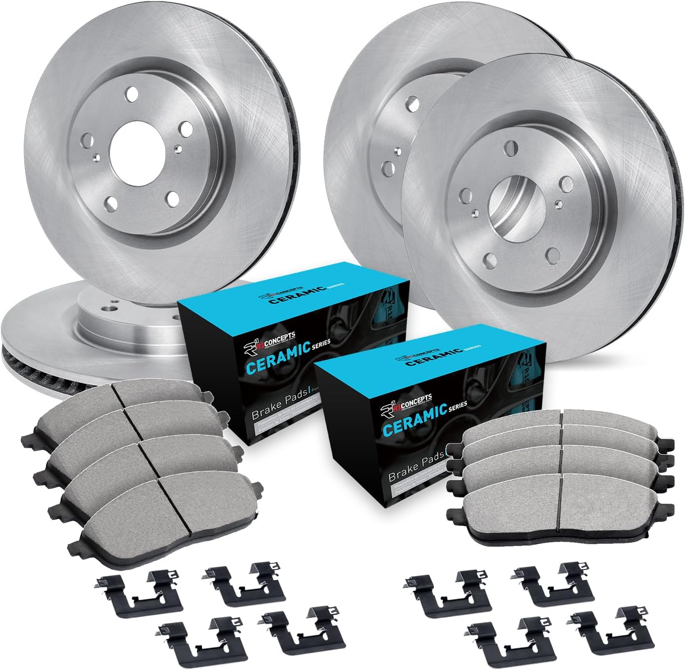 R1 Concepts Front and Rear Brake Kit Fits 2017-2019 Nissan Qashqai; 2014-2022 Nissan Rogue| Ceramic Pads, Blank Rotors| Hardware| 11.7' Front & 11.5' Rear