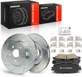 A-Premium 12.01 inch (305mm) Front Drilled and Slotted Disc Brake Rotors + Ceramic Pads Kit Compatible with Select Toyota and Lexus Models - Camry, RAV4, Avalon, Venza, C-HR, ES350, ES250, 6-PC Set