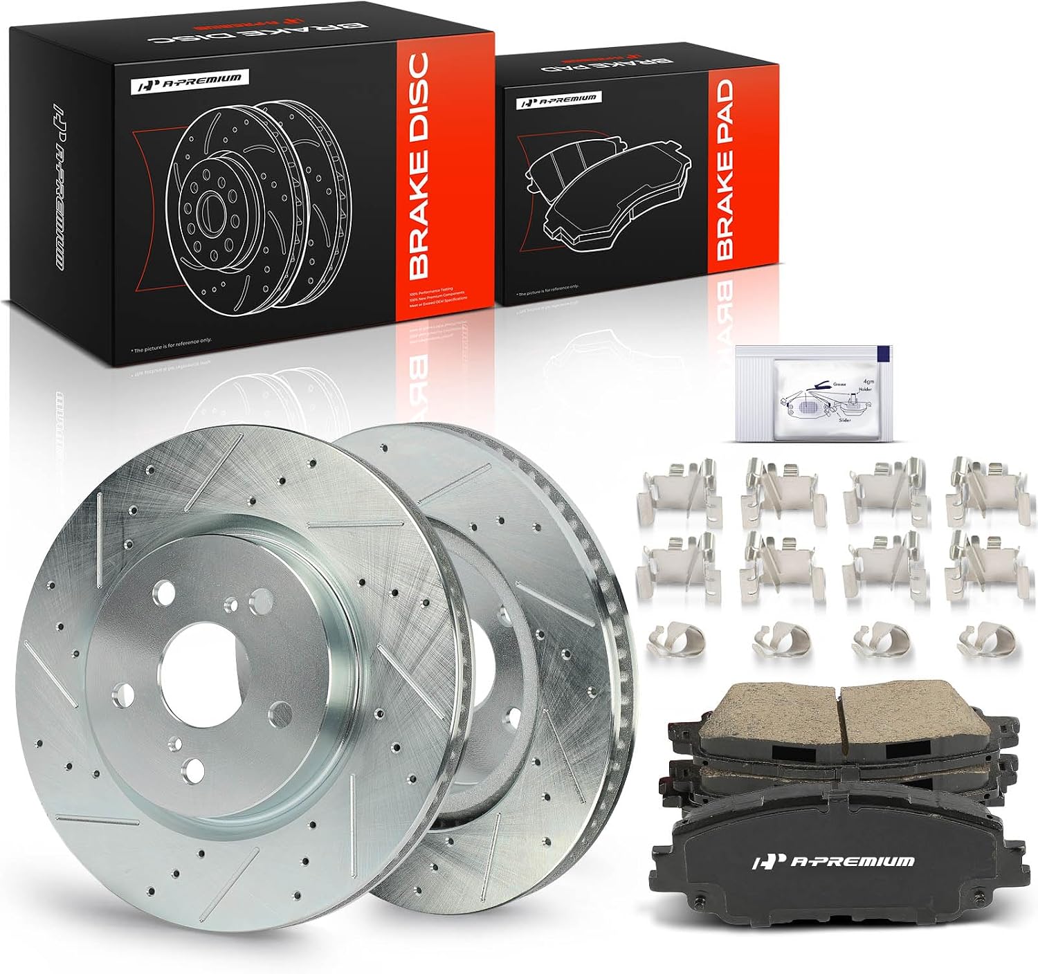 A-Premium 12.01 inch (305mm) Front Drilled and Slotted Disc Brake Rotors + Ceramic Pads Kit Compatible with Select Toyota and Lexus Models - Camry, RAV4, Avalon, Venza, C-HR, ES350, ES250, 6-PC Set