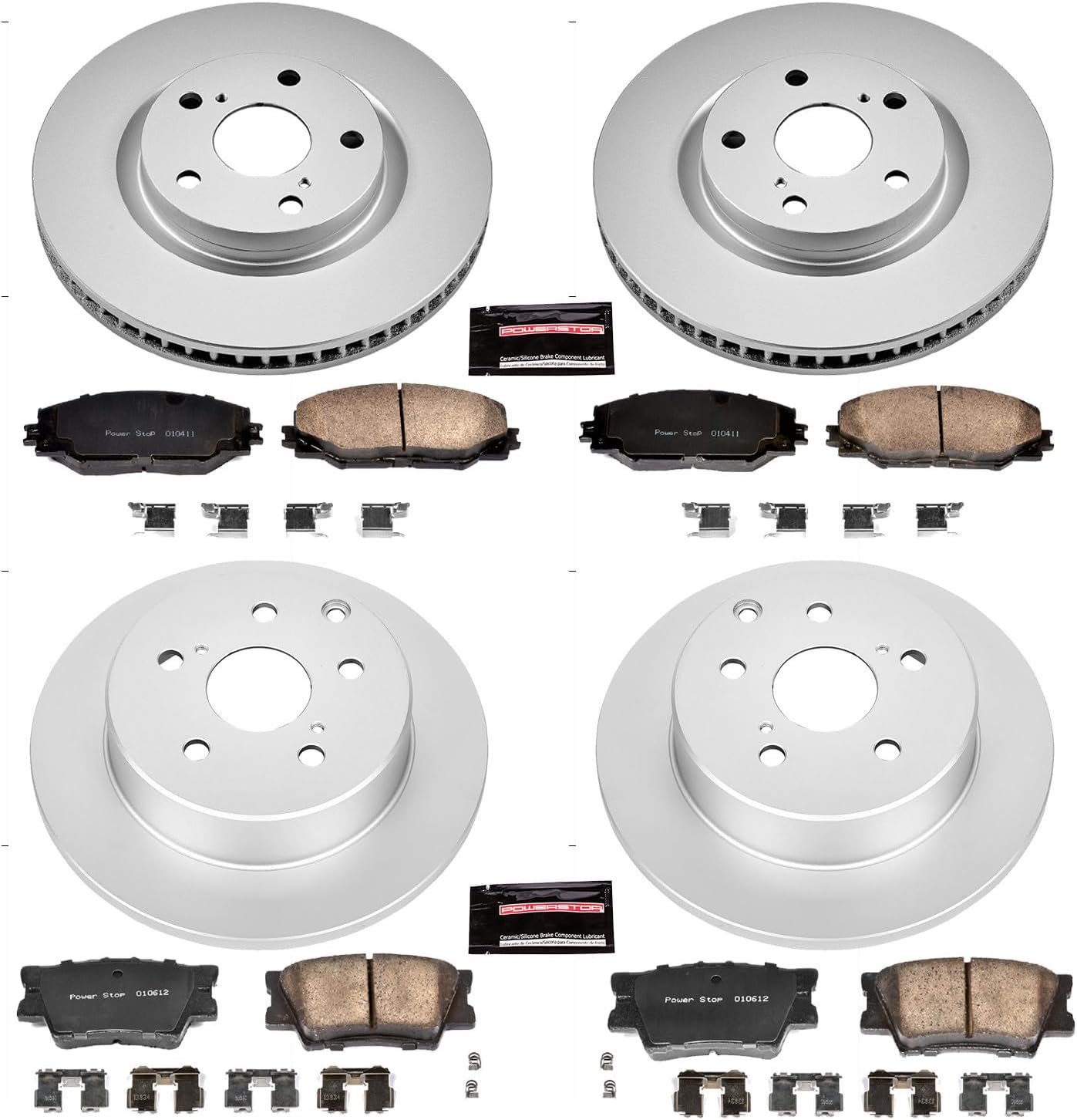 PowerStop Front and Rear Brake Kit for Toyota RAV4 2006-18 - Fully-Coated Disc Rotors with Z17 Ceramic Brake Pads Replacement, CRK4101