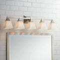 Regency Hill Mencino-Opal Wall Mount Light Satin Nickel Silver Metal Hardwired 35 1/4' Wide 5-Light Fixture Etched White Glass Shade for Bathroom Vanity Mirror House Home Room Decor