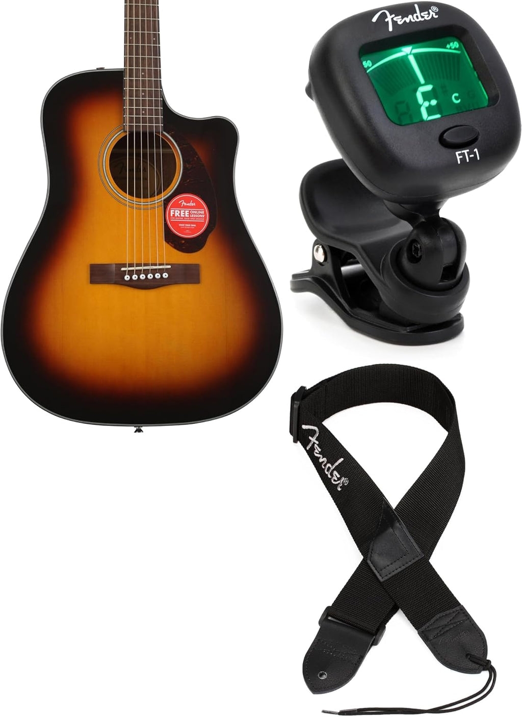 Fender CD-140SCE Dreadnought Acoustic-Electric Guitar, Sunburst Finish, Built-In Electronics, Solid Spruce Top, Scalloped X-Bracing, Mahogany Back and Sides, Comfortable Neck, Includes Tuner and Strap