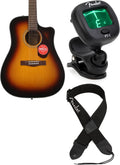 Fender CD-140SCE Dreadnought Acoustic-Electric Guitar, Sunburst Finish, Built-In Electronics, Solid Spruce Top, Scalloped X-Bracing, Mahogany Back and Sides, Comfortable Neck, Includes Tuner and Strap