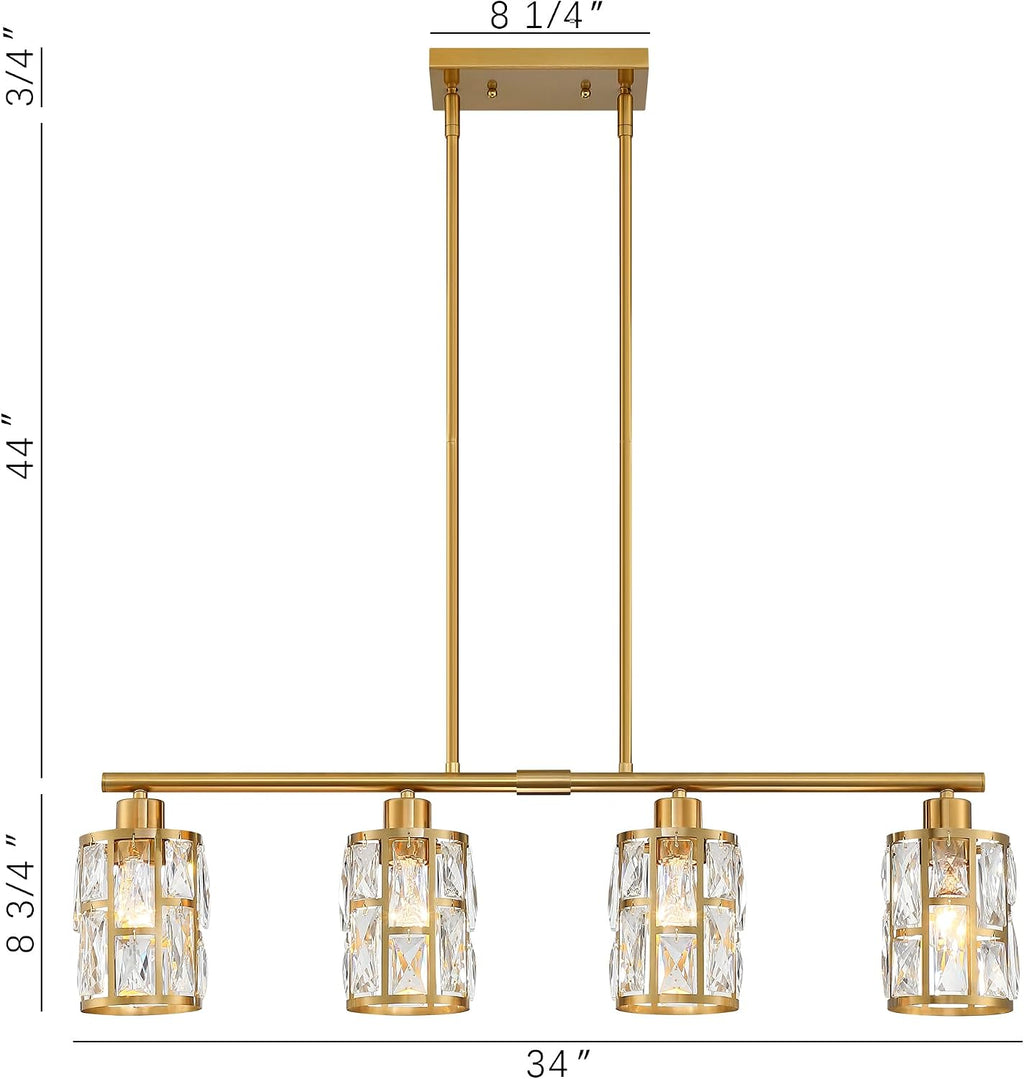 MEXO Gold Crystal Pendant Light Fixture for Kitchen Island Dining Room, Farmhouse Chandelier Gold Close to Ceiling Lightings Over Table