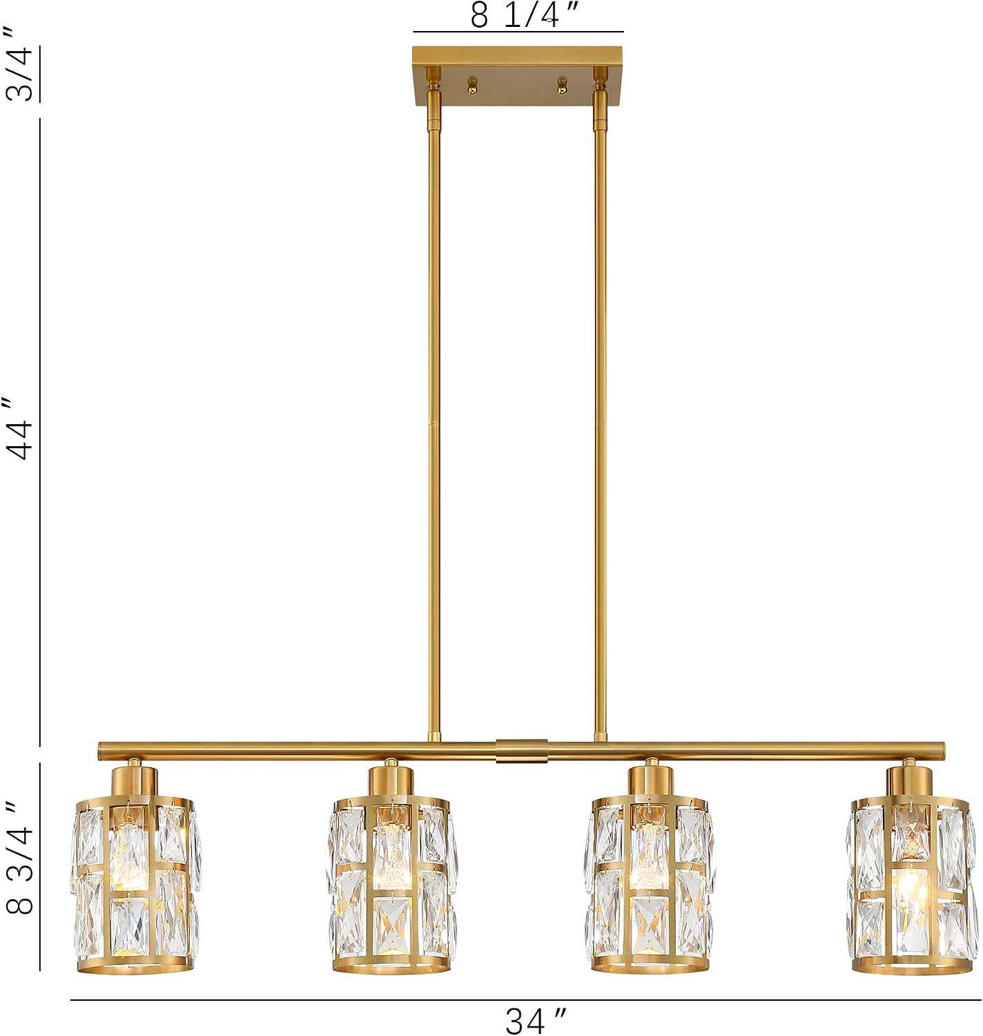 MEXO Gold Crystal Pendant Light Fixture for Kitchen Island Dining Room, Farmhouse Chandelier Gold Close to Ceiling Lightings Over Table