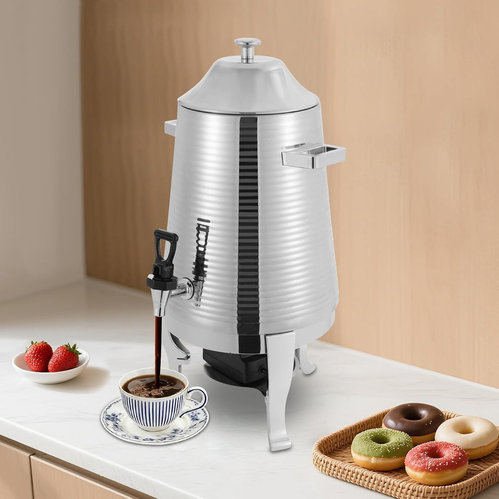 Insulated Beverage Dispenser 13L Stainless Steel Hot Drink Dispenser Countertop Commercial Hot and Cold Coffee Carafe with Spigot & Stand for Tea, Coffee, Milk, Water & Juice (Silver)