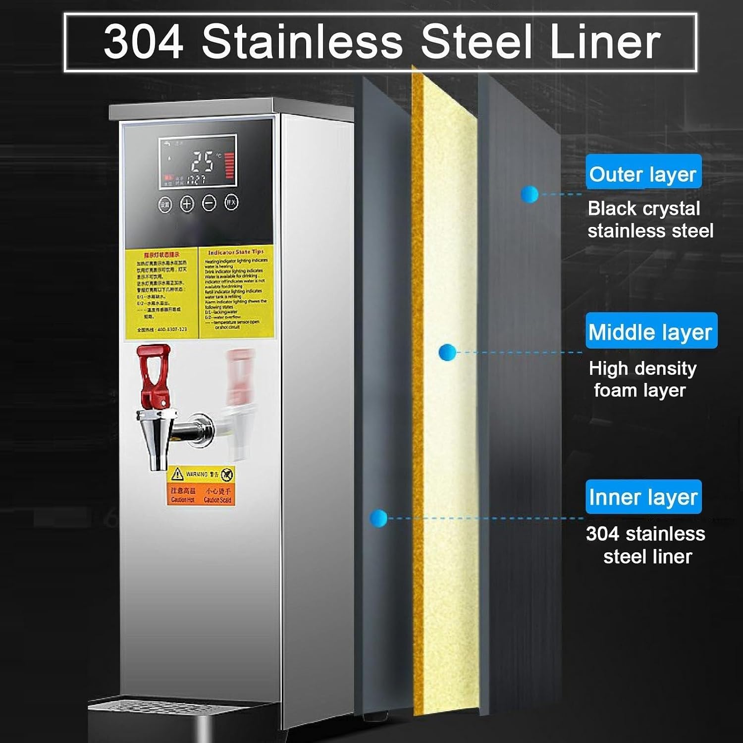 Commercial Hot Water Boiler, Stainless Steel Automatic Water Heater, Hot Water Dispensers, LCD Display, Temperature Control, for Coffee, Tea, Milk, Hot Drinks(Silver,25l)