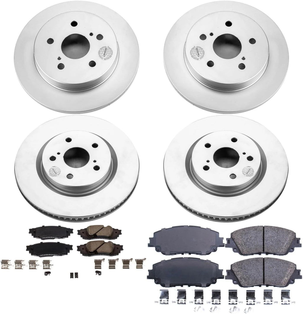 PowerStop Front and Rear Brake Kit for Lexus ES250 2021-24 |ES300h 2019-24 |ES350 2019-24 |UX200 2019-22 |UX250h 2019-24 - Fully-Coated Disc Rotors with Z17 Ceramic Brake Pads Replacement, CRK8348