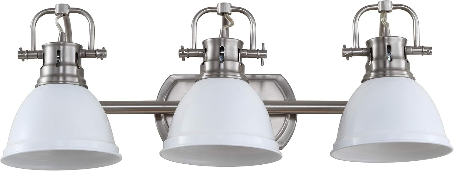 SAFAVIEH SCN4054B Roland Brush Nickel and White 3-Light Bathroom (LED Bulbs Included) Sconce, Nickle