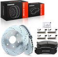 A-Premium 12.00 inch (304.70mm) Front Drilled and Slotted Disc Brake Rotors + Ceramic Pads Kit Compatible with Cadillac, Chevy & GMC Models - Escalade, Avalanche, Express, Silverado, Suburban, Tahoe