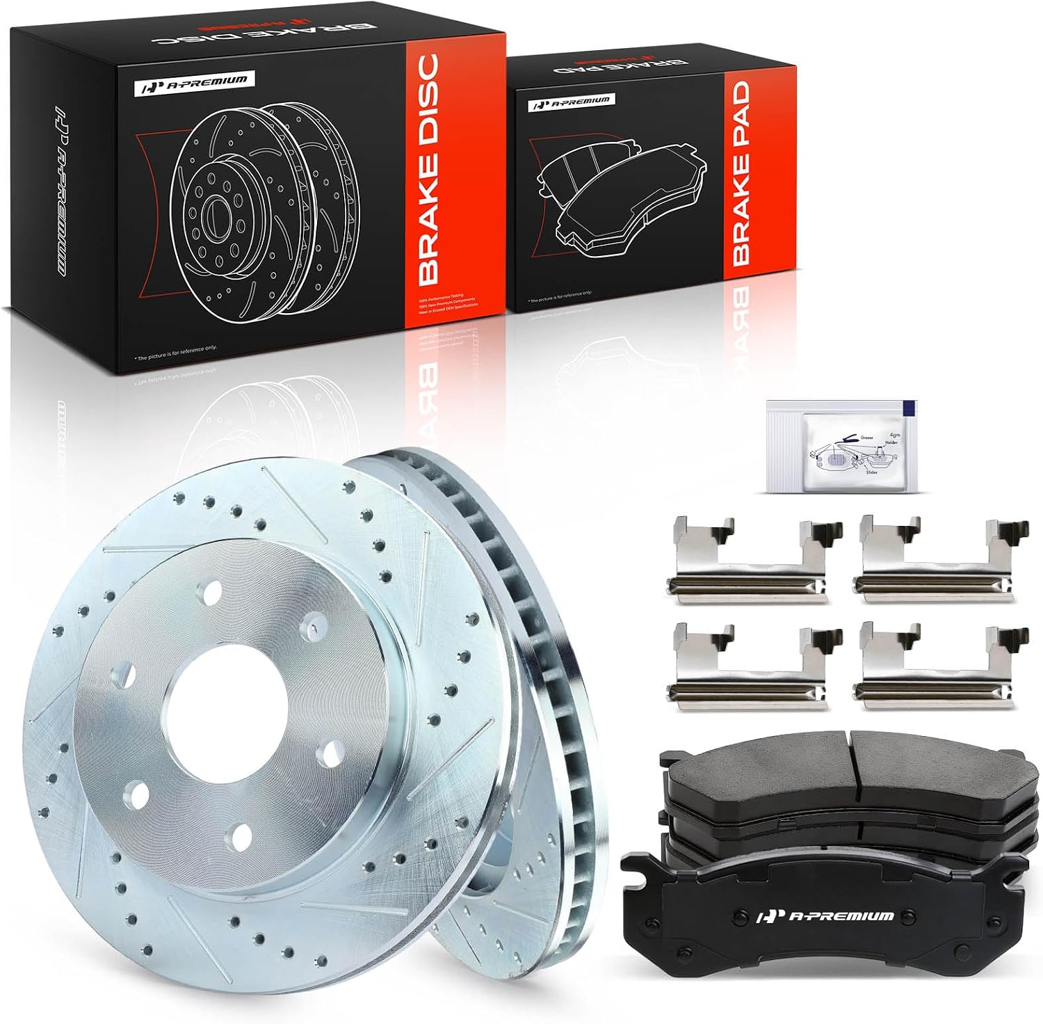 A-Premium 12.00 inch (304.70mm) Front Drilled and Slotted Disc Brake Rotors + Ceramic Pads Kit Compatible with Cadillac, Chevy & GMC Models - Escalade, Avalanche, Express, Silverado, Suburban, Tahoe