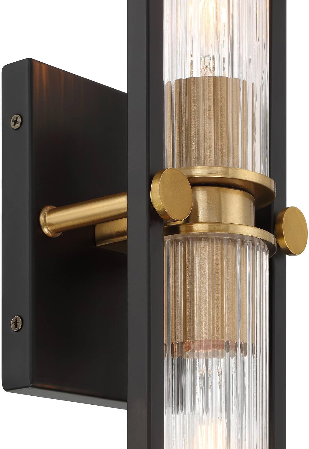 Stiffel Ramos 24' High Modern Art Deco 2 Light Wall Sconce Light Lamp Fixture Mount Bathroom Bedroom Bedside Living Room Hardwired Cordless Matte Black Antique Brass Glass Shade Indoor Kitchen