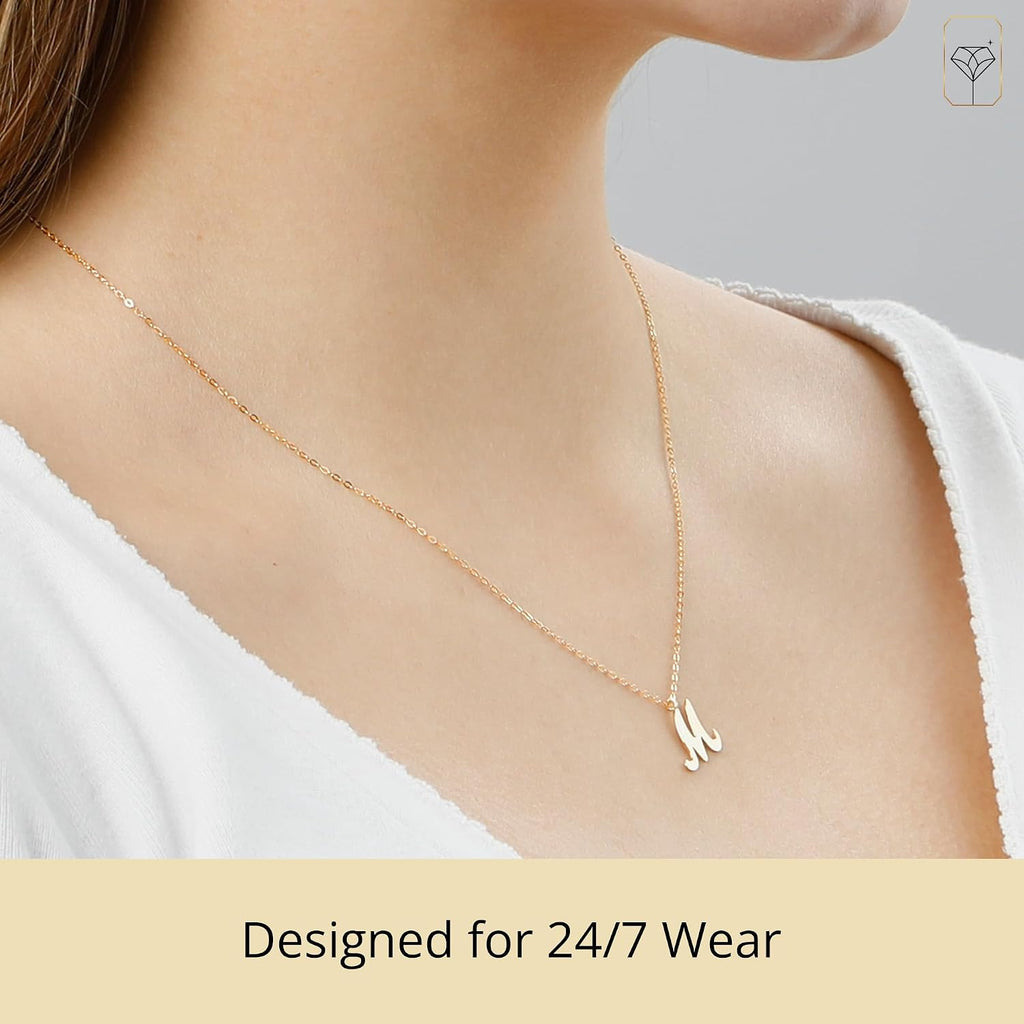 MAX + STONE 10k Solid White or Yellow Gold Dainty Script Initial Extendable Necklace, 16+2 inches