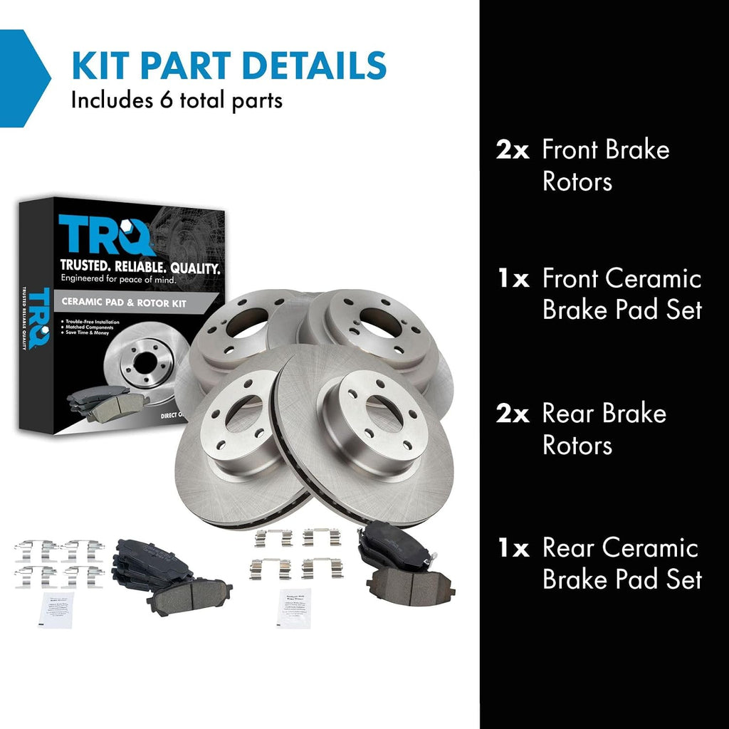 TRQ Front and Rear Brake Pad and Rotor Set Ceramic Vented Solid Rotors Compatible with 2005-2006 Saab 9-2X 2004-2007 Subaru Impreza