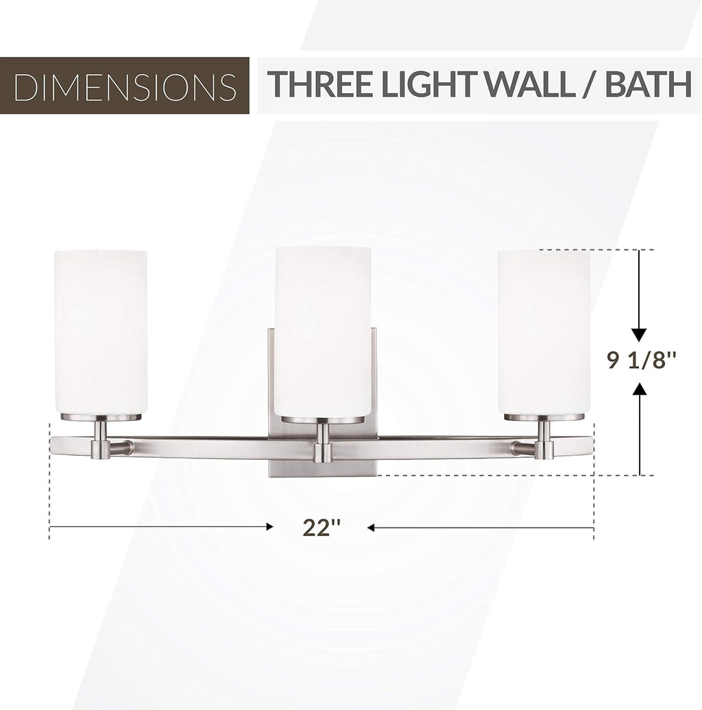 Generation Lighting 4424603-962 Alturas Three Light Wall/Bath Vanity Style Lights, Brushed Nickel Finish, 300 Total Watts, 9.125 Inch Height, 22 Inch Wide, Steel Construction