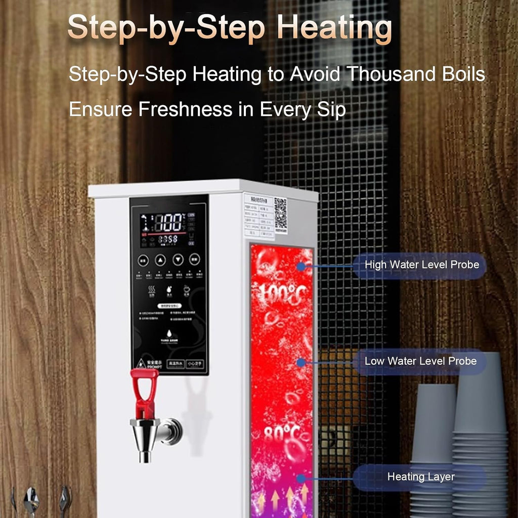 Electric Countertop Hot Water Machine, Built-in Purifier, Temperature Adjustable, Step-heating, 60L/H Large Output, for Boba Tea Coffee Office Restaurant Silver