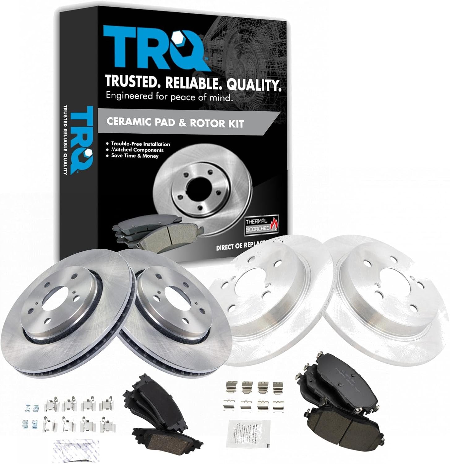 TRQ Front and Rear Ceramic Brake Pad and Rotor Set Compatible with 2018 Toyota C-HR