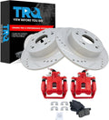 TRQ Performance Rear Brake Pad and Rotor Set Ceramic Coated Drilled Slotted Vented Rotors Calipers Red Compatible with 2009-2014 Acura TSX 2008-2012 Honda Accord