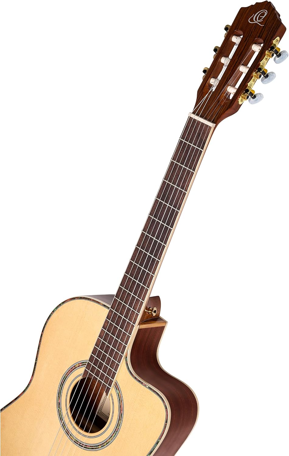 Ortega Guitars 6 String Family Series Pro Solid Top Thinline Acoustic-Electric Nylon Classical Guitar w/Bag, Right, Full (RCE145NT)