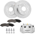 Detroit Axle - Front Drilled Rotors Ceramic Brake Pads Left Brake Caliper Replacement for Mitsubishi Raider Dodge Dakota - 5pc Set