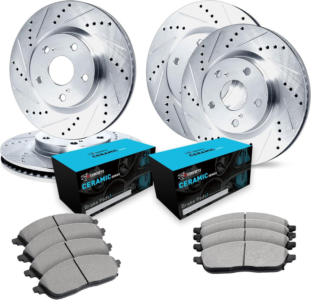 R1 Concepts Front and Rear Brake Kit Fits 2011-2016 BMW 528i| Ceramic Brake Pads and Drilled Slotted Brake Rotors| 13.0' Front & 13.0' Rear
