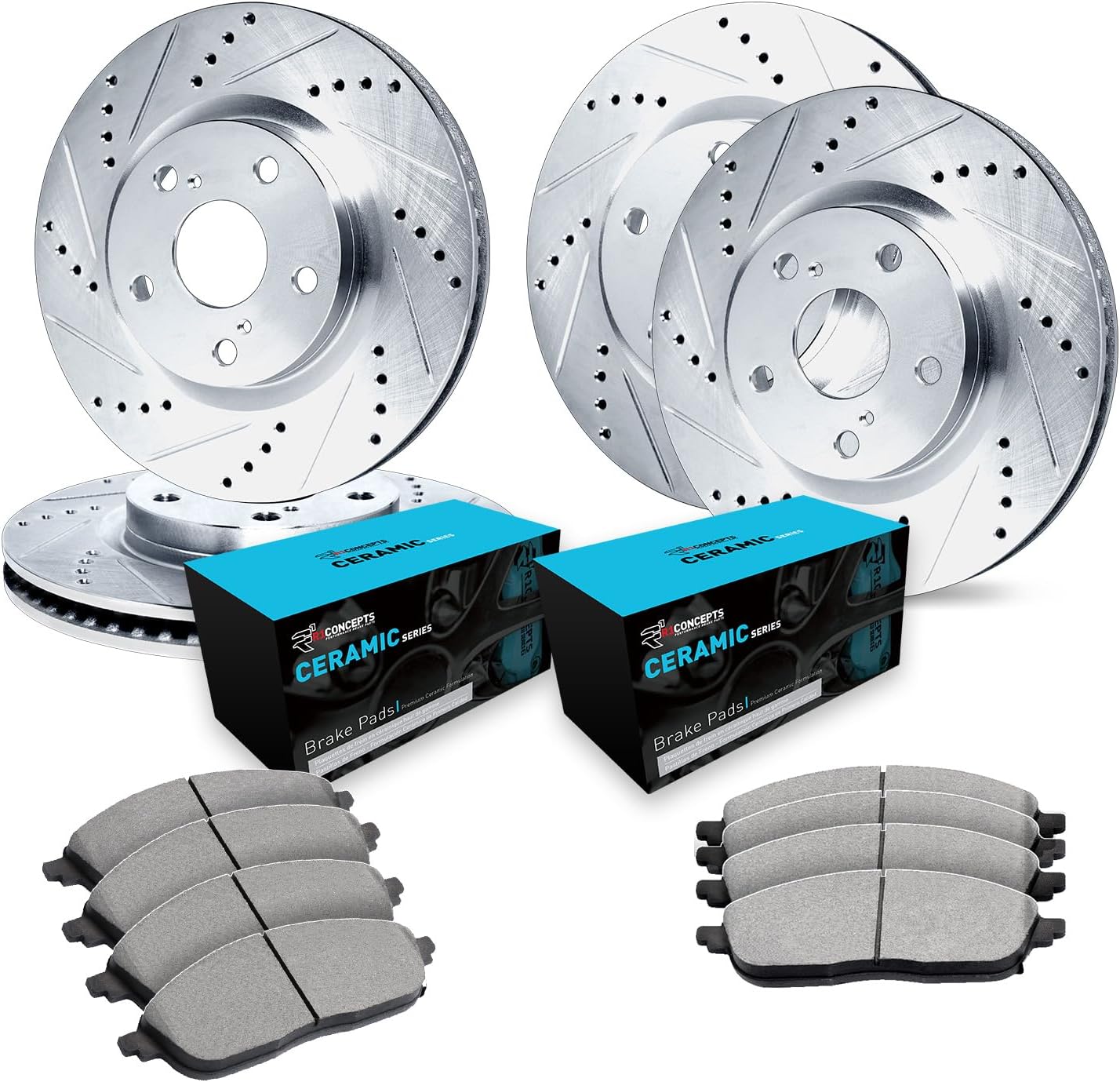 R1 Concepts Front and Rear Brake Kit Fits 2011-2016 BMW 528i| Ceramic Brake Pads and Drilled Slotted Brake Rotors| 13.0' Front & 13.0' Rear
