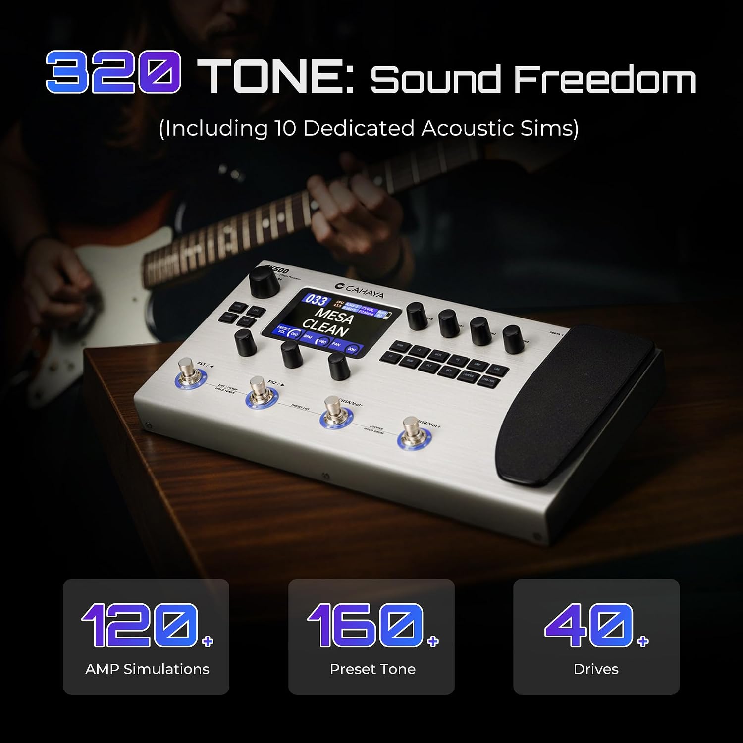 CAHAYA Guitar Pedal Board Multi-Effects: Professional Grade with 320 Effects 120 Amplifier Models Looper IR Cabinet Simulations Multi Effect Processor Pedal Board for Acoustic Electric Guitar & Bass