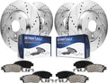 Detroit Axle - 8pc Brake Kit for 2014-2024 Infiniti Q50, 2017-2022 Q60, Drilled and Slotted Disc Brake Rotors Ceramic Brakes Pads Replacement : 12.60' inch Front and 12.13' inch Rear Rotors