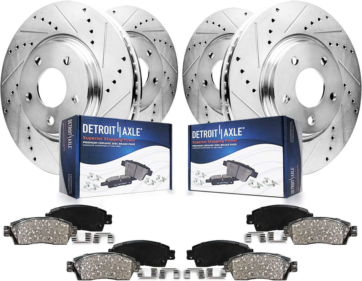 Detroit Axle - Brake Kit for V6 2010-2015 Chevrolet Camaro, Front & Rear Drilled & Slotted Disc Brake Rotors Ceramic Brakes Pads Replacement: 12.64' inch Front, 12.40'' inch Rear Rotors