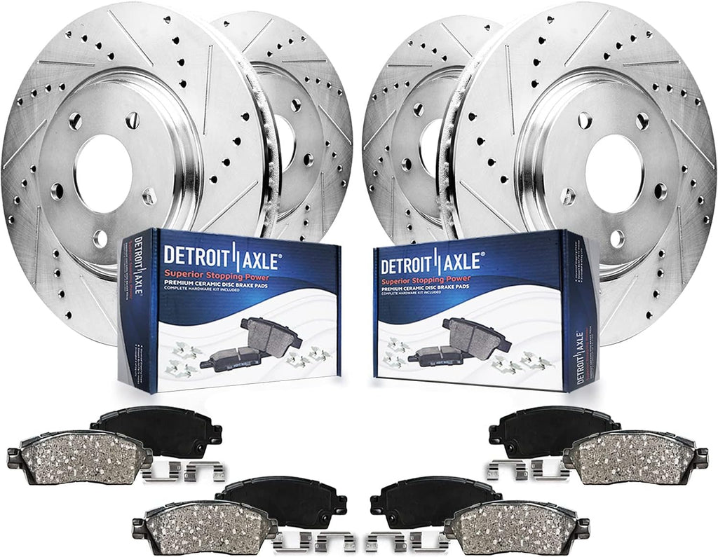 Detroit Axle - 8pc Brake Kit for 2013-2019 Cadillac ATS, Drilled and Slotted Disc Brake Rotors Ceramic Brakes Pads 2014 2015 2016 2017 2018 Replacement: 12.64' inch Front and 12.40' inch Rear Rotor
