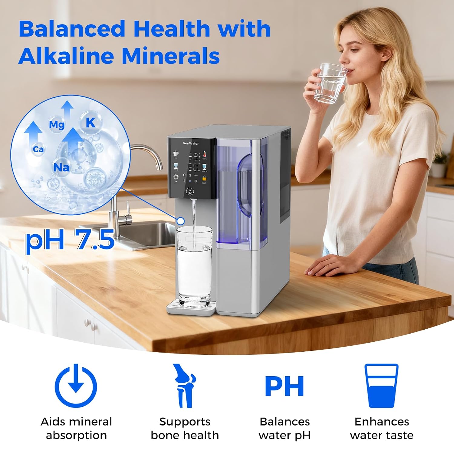 Alkaline Mineral Hot and Cold Countertop Reverse Osmosis System - 2 Filters (1 RO + 1 Remineralization pH+ RO) for 4-Year Lifespan, 3s Hot, 8-Stage RO Filtration, NSF/ANSI372/42/58, C5 Bundle