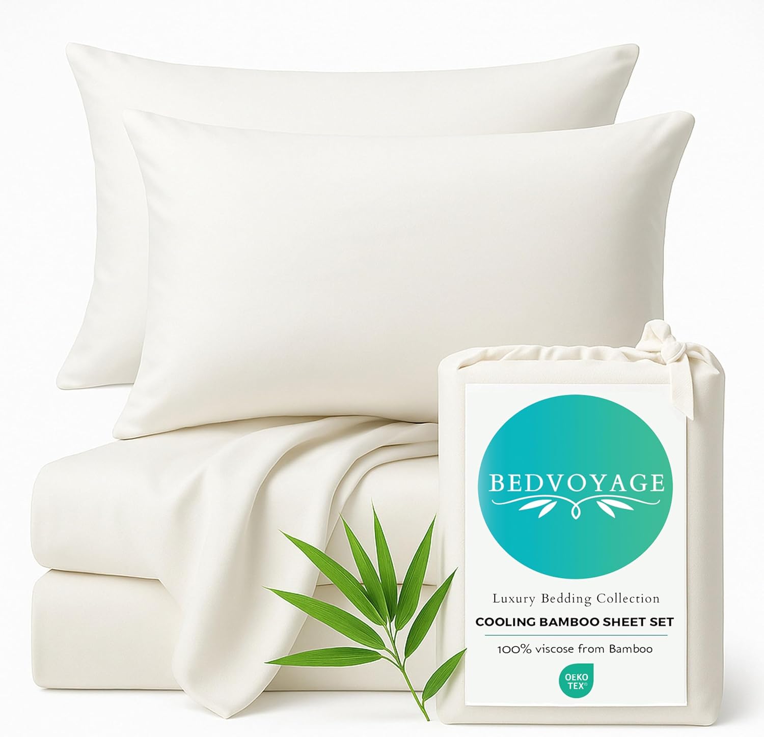 BedVoyage - Viscose from Bamboo Split King Size Sheets Set - Luxury 5pc King Sheet Set - Cooling Bed Sheets 18' Deep Pocket - Ultra Soft Sheet and Pillowcase Sets - Ivory