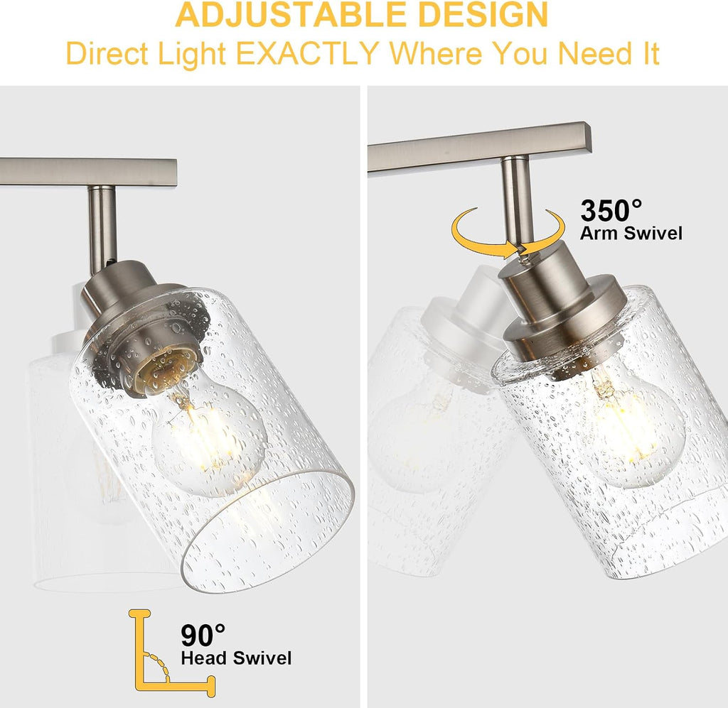 4-Light Brushed Nickel Kitchen Track Lighting Fixtures Ceiling Mount Track Lighting Kit with Bubble Seeded Glass Shade Modern Bathroom Tracking Vanity Lights Ceiling Tracking Accent Shop Light